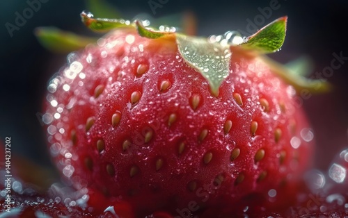 Wallpaper Mural Macro Photography of Strawberry with Dew Drops and High Contrast Lighting Natural Fresh Berry Torontodigital.ca