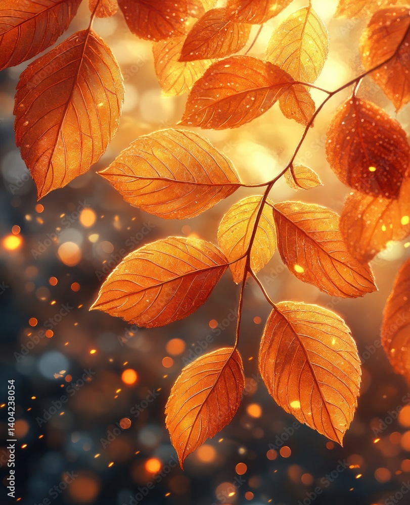 Autumn Leaves on Wooden Table with Bokeh Background and Golden Light Autumn Leaves on Wooden Table with Bokeh Background and Golden Light