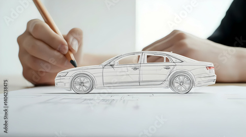 Obraz na płótnie Hand Drawing Car Design Sketch On Paper In Bright Studio Environment w salonie