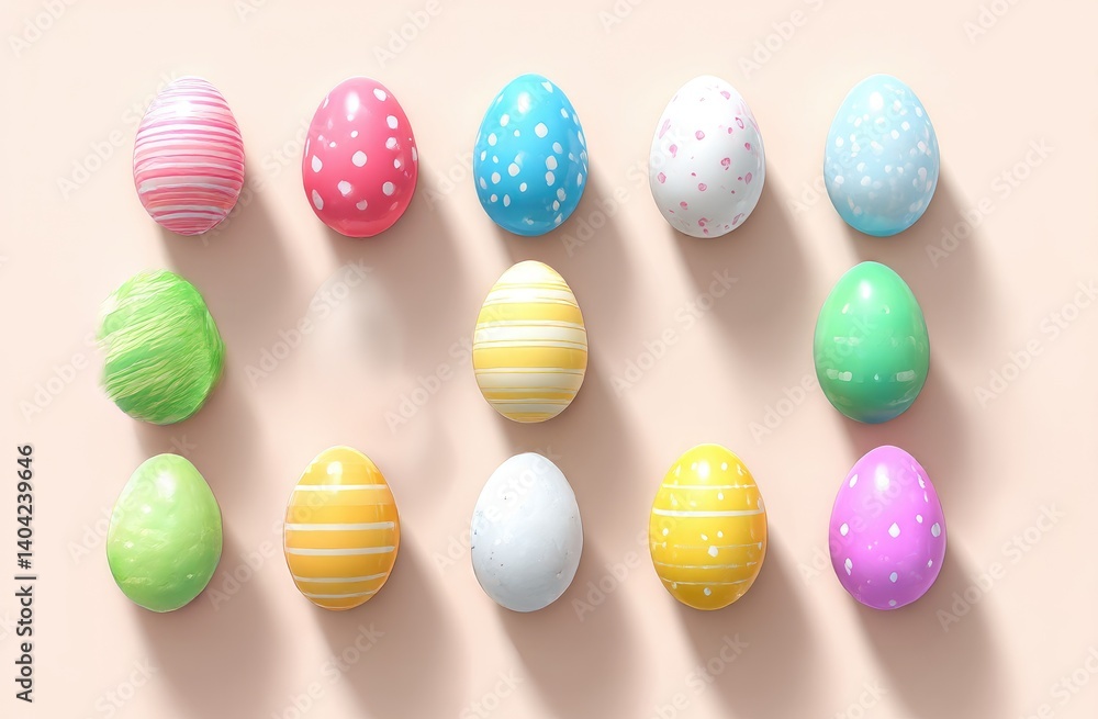 Obraz premium Pastel Easter Eggs With Various Patterns On Light Peach Background