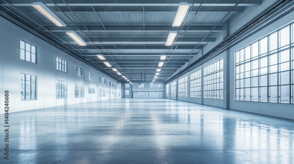 interior perspective of an empty expansive warehouse space bathed in natural light showcasing industrial design and architectural structure providing a neutral background interior perspective of an empty expansive warehouse space bathed in natural light showcasing industrial design and architectural structure providing a neutral background