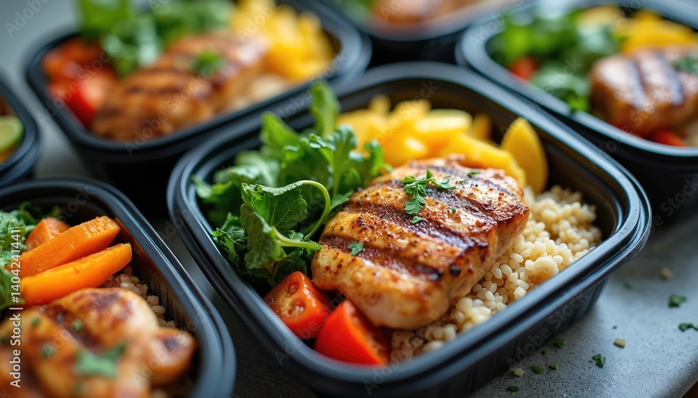 Meal prepping for healthy eating. Packed balanced meals in containers for weight loss, fitness. Chicken, rice, vegetables, portion control, convenient, delicious homemade food. Food planning for Meal prepping for healthy eating. Packed balanced meals in containers for weight loss, fitness. Chicken, rice, vegetables, portion control, convenient, delicious homemade food. Food planning for