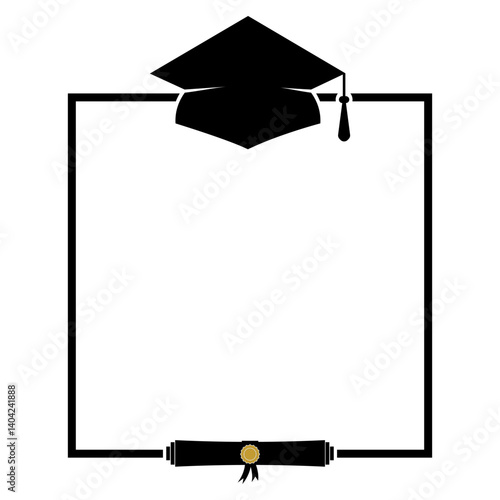 Obraz na płótnie Graduation border template isolated on white. Vector frame with graduation hat and diploma. Perfect for banner, card, poster, flyer, invitation, etc. w salonie