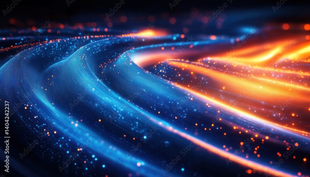 Luminescent LED Cables and Fiber Optics in Cyberpunk Digital Landscape Luminescent LED Cables and Fiber Optics in Cyberpunk Digital Landscape