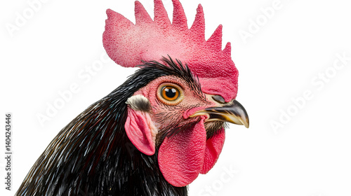 Obraz na płótnie Close Up Portrait Of Rooster With Red Comb And Black Feathers w salonie