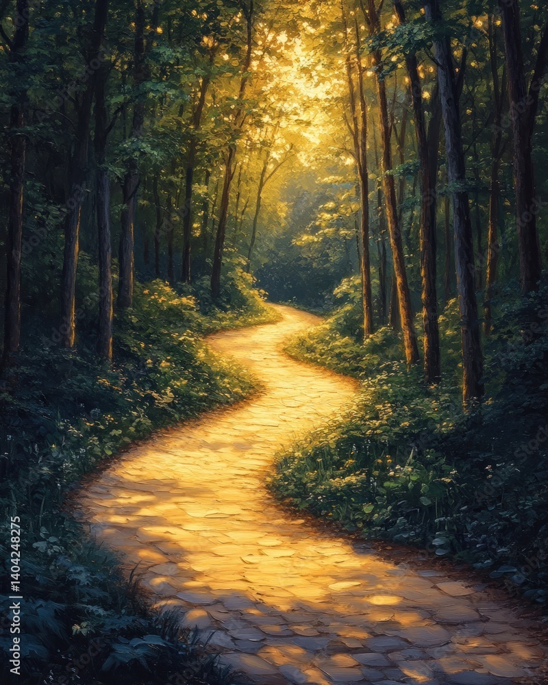 Fototapeta premium Forest Pathway in Autumn Light Serenity