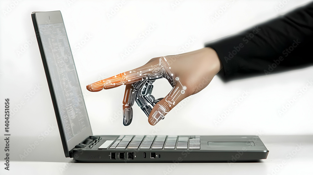 Hand Touching Digital Laptop Screen