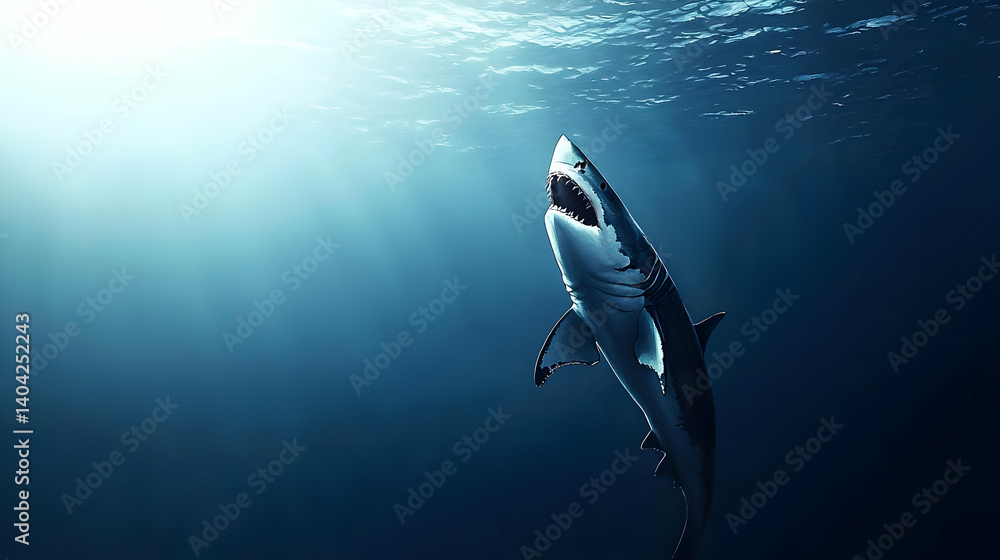 Great White Shark Underwater Scene Pixel Art