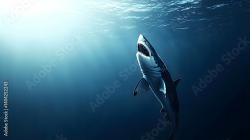 Obraz na płótnie Great White Shark Underwater Scene Pixel Art w salonie