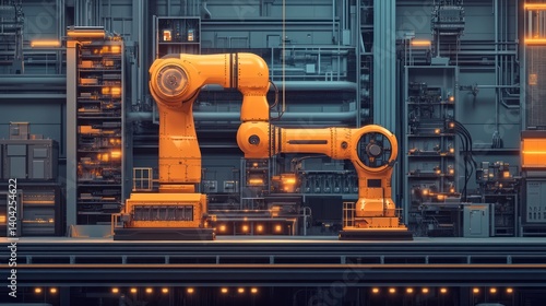 Industrial Automation and Robotics System within Futuristic Factory Environment