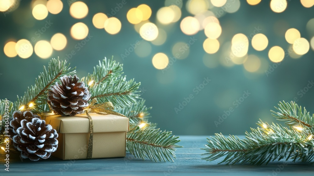 festive still life arrangement depicting the spirit of christmas with a subtly wrapped gift nestled amongst pine branches festive still life arrangement depicting the spirit of christmas with a subtly wrapped gift nestled amongst pine branches