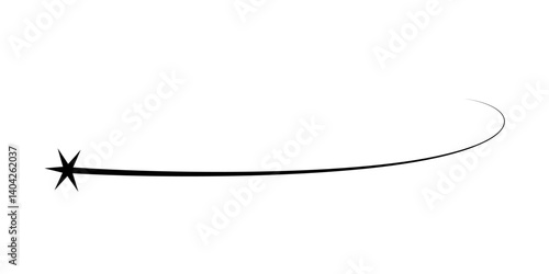 Falling star shape. Comet trail icon. Abstract shooting star. Cosmos asteroid tail. Comet tail. Design element. Flying meteor silhouette. Vector illustration isolated on white background.