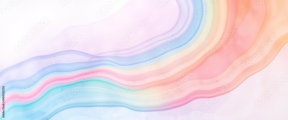 Abstract pastel rainbow watercolor wash, soft wavy lines, blurred background, soft, colorful