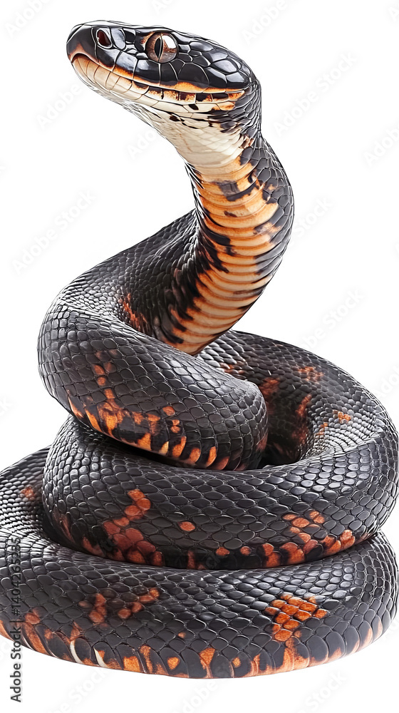 Obraz premium Isolated Image Of A Detailed Black And Orange Snake On Transparent Background