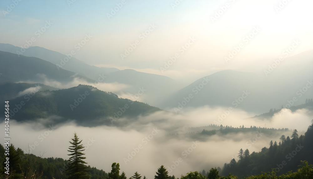 Obraz premium view of a mountain range covered in fog