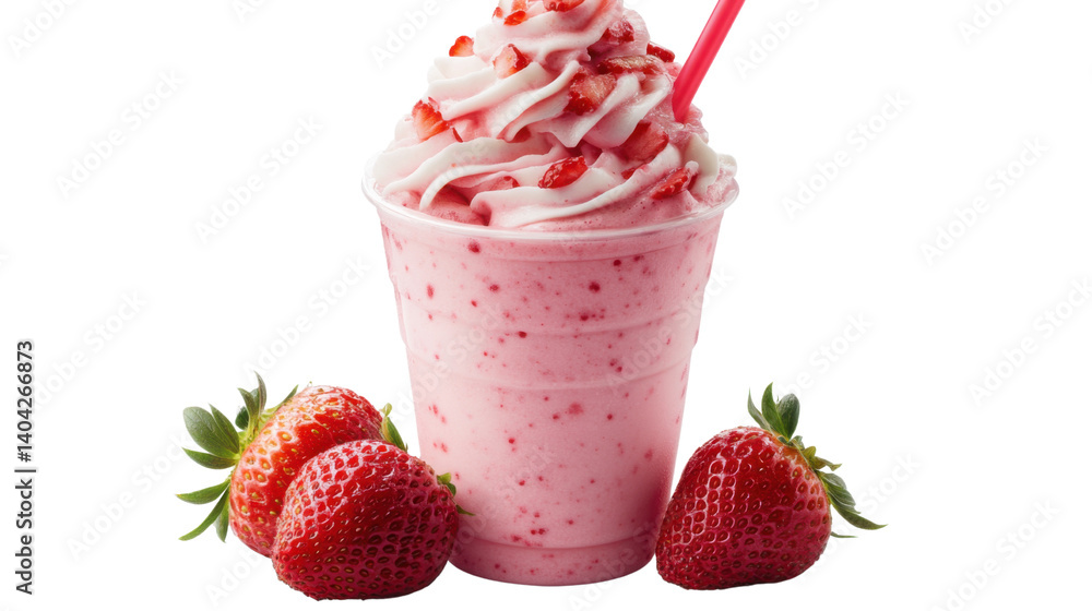 Creamy Strawberry Smoothie with Fresh Strawberries on white background Creamy Strawberry Smoothie with Fresh Strawberries on white background