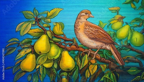 Abstract Sketch of A Partridge in a Pear Tree (as in the 12 Days of Christmas)