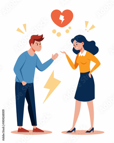 A couple has a heated argument as they try to figure out how to handle the financial strain of one of them losing their job their relationship becoming tense and strained.. Vector illustration