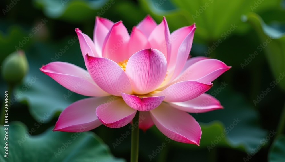 Beautiful Pink Lotus Flower Blooming in Lush Green Environment Beautiful Pink Lotus Flower Blooming in Lush Green Environment