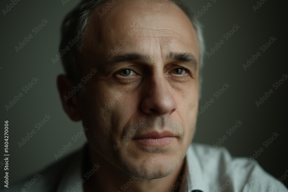 close-up portrait of serious man looking directly at camera. deep eyes convey emotion. natural lighting accentuates facial features, creating a thoughtful and intense atmosphere for storytelling close-up portrait of serious man looking directly at camera. deep eyes convey emotion. natural lighting accentuates facial features, creating a thoughtful and intense atmosphere for storytelling