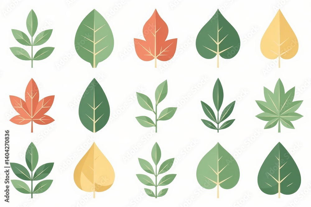 Fototapeta premium Collection of minimalist leaf foliage icons on a white background, leaves, simple
