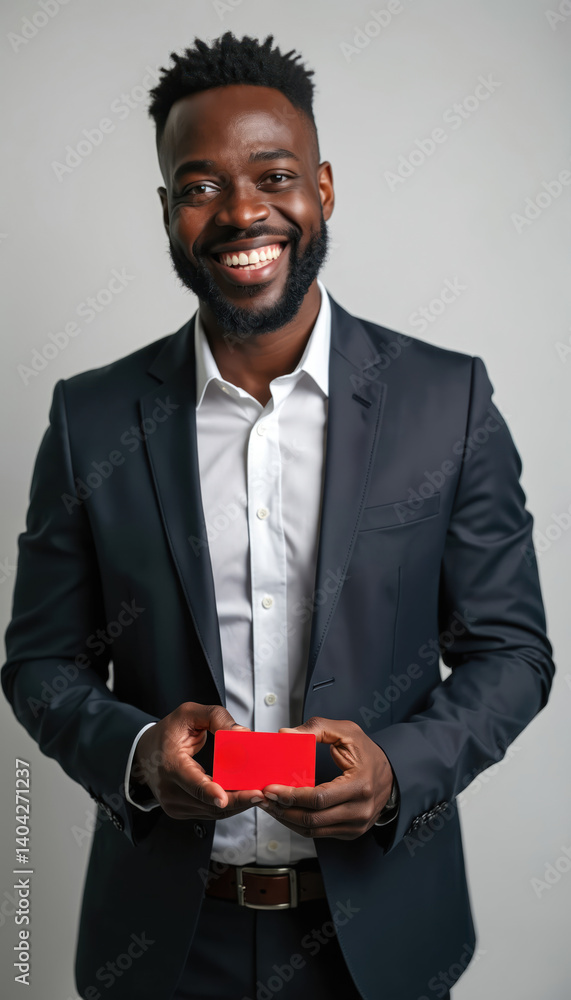 Happy black businessman in suit holds credit card. Smiling African American man in office. Concept of finance, business, banking, payment, shopping, ecommerce, success, deal. Happy black businessman in suit holds credit card. Smiling African American man in office. Concept of finance, business, banking, payment, shopping, ecommerce, success, deal.
