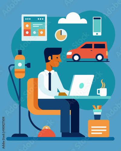 A consultant saves on gas and vehicle maintenance by conducting all client meetings virtually thanks to the ability to work from home.. Vector illustration