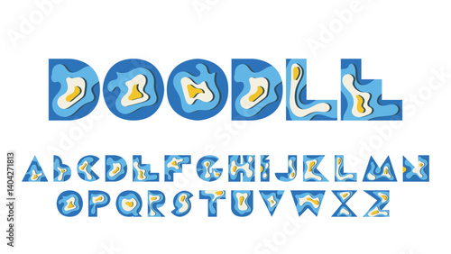 abstract blue waves curls topography style isolated letters