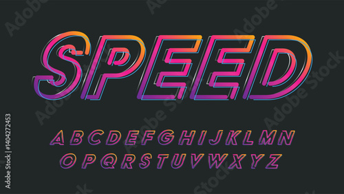 Neon purple pink orange italic speed light isolated letters