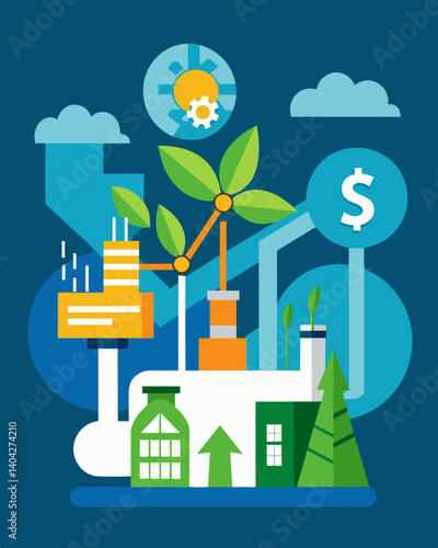 A corporation purchases shares in a renewable energy company recognizing the potential for longterm financial gain as well as the positive impact on the environment.. Vector illustration