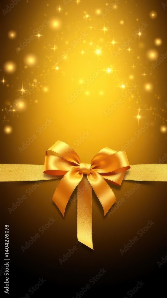 a golden bow with a ribbon on a black background