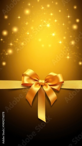 Obraz na płótnie a golden bow with a ribbon on a black background w salonie