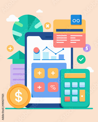 A digital tool that allows users to input their income and calculates the portion that goes towards essential living expenses.. Vector illustration