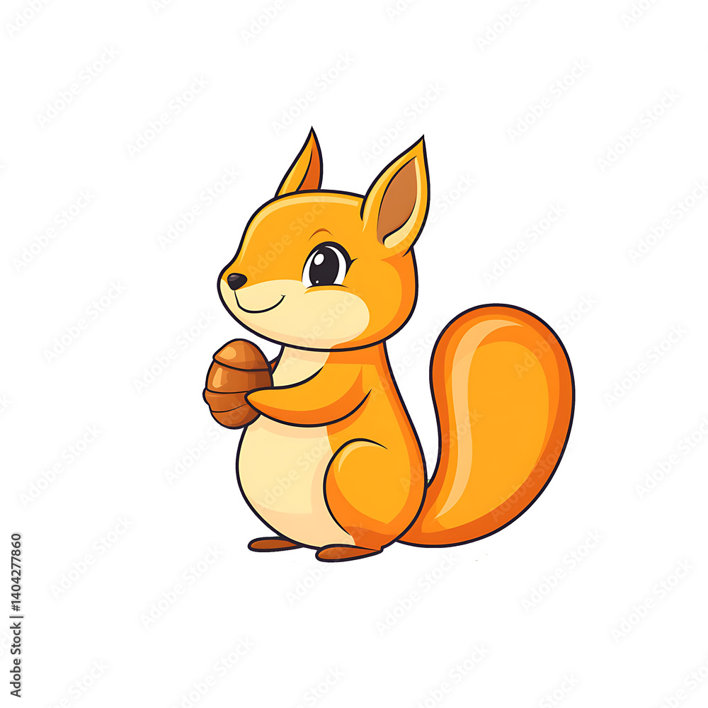 Fototapeta premium cartoon squirrel acorn, transparent background, bold outline