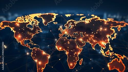 Global Network Connections Illuminate World Map