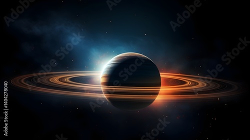 Planet with rings in deep space
