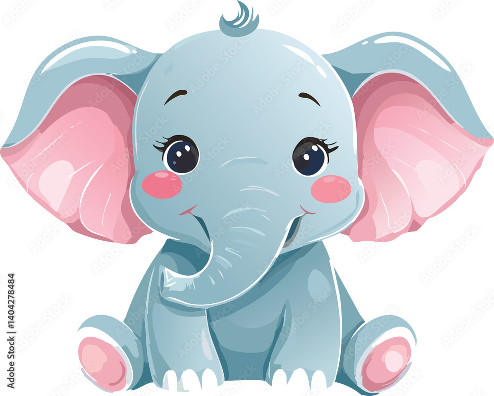 A delicate illustration of a cute, elephant cub in a kawaii style A delicate illustration of a cute, elephant cub in a kawaii style