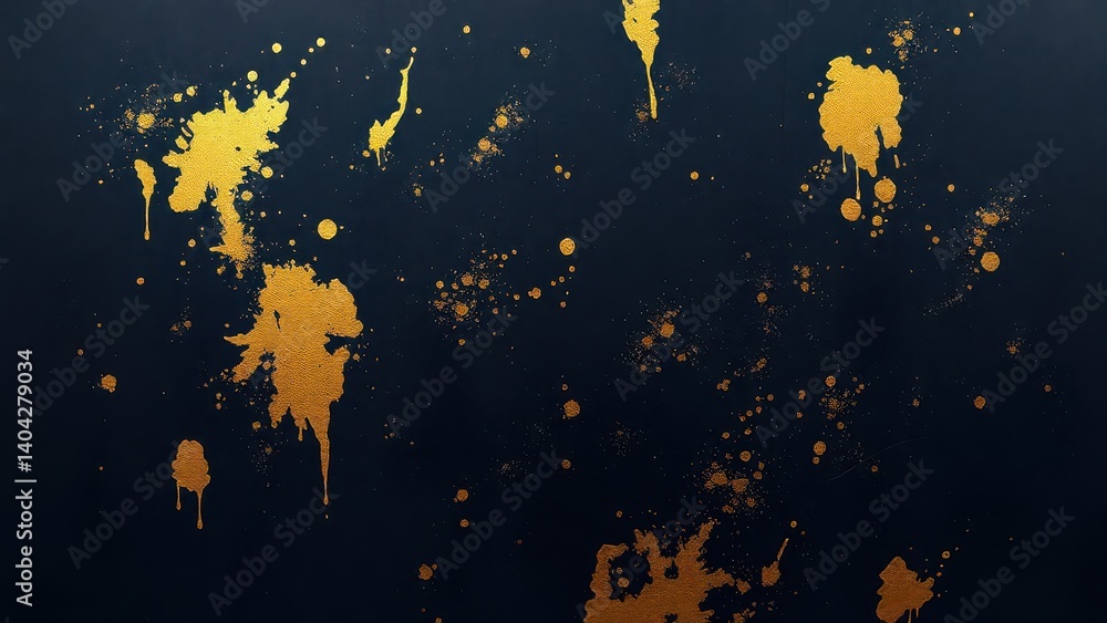 a close up of a black and gold paint splattered wall