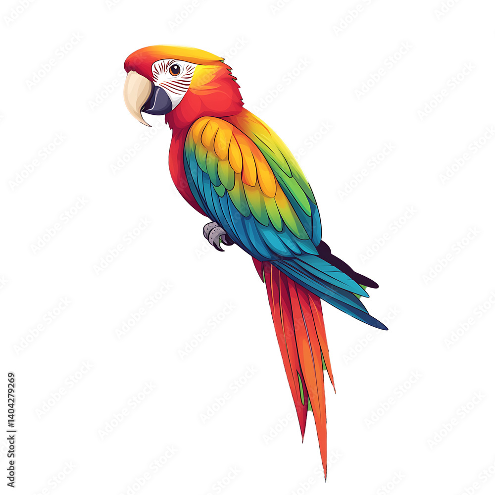 Fototapeta premium macaw parrot with colorful feathers, transparent background, bold outline