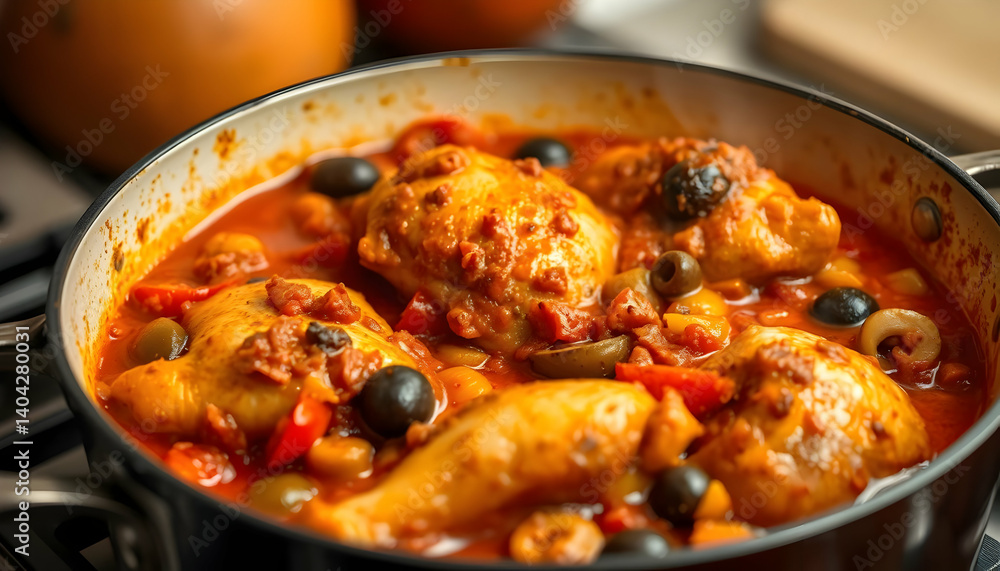 Chicken Dish In Pan With Vegetables And Sauce Chicken Dish In Pan With Vegetables And Sauce