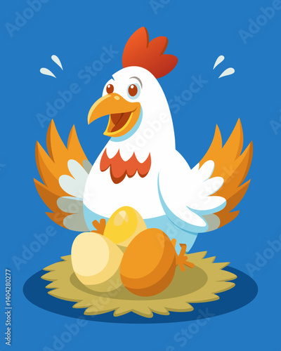 A cartoon depiction of a chicken laying golden eggs representing the high cost of poultry.. Vector illustration
