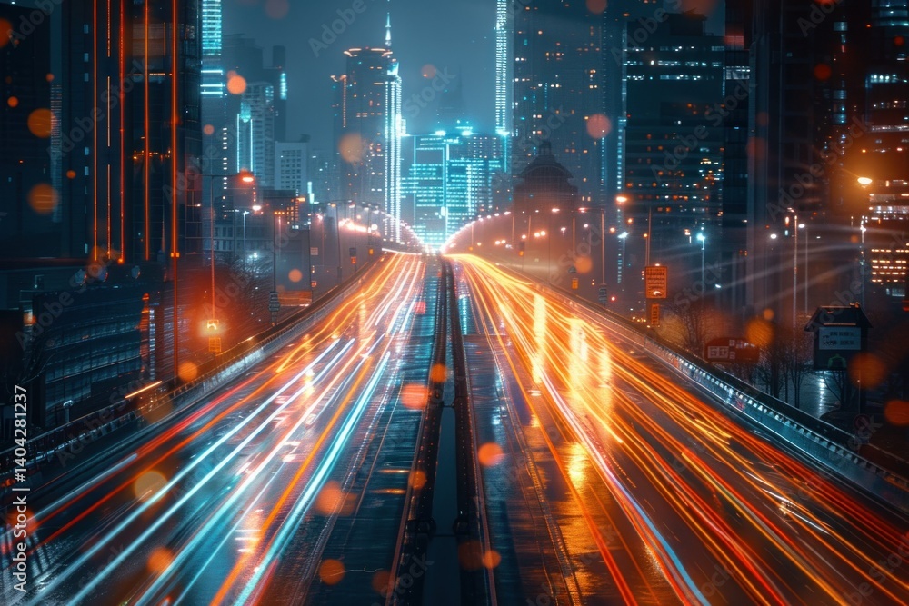 Fototapeta premium City Lights and Nighttime Traffic