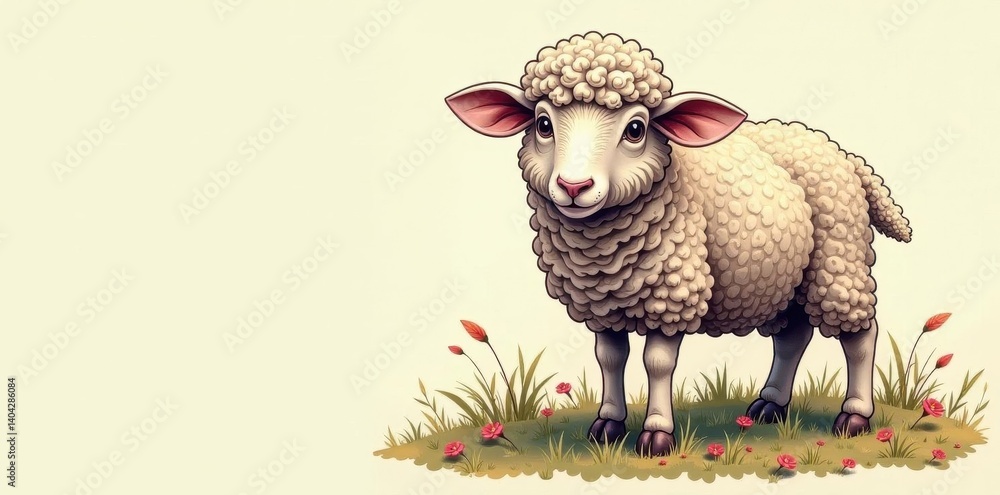 Single continuous line drawing, curly wool sheep, large floppy ears, lamb, sketch, cute Single continuous line drawing, curly wool sheep, large floppy ears, lamb, sketch, cute