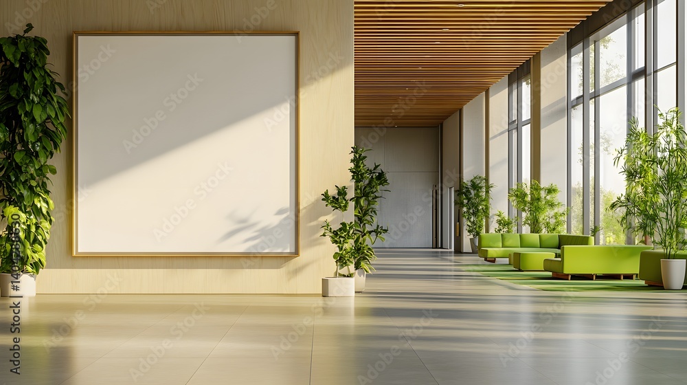 Fototapeta premium Modern office interior with blank wall for mockup display. 3D Rendering , 