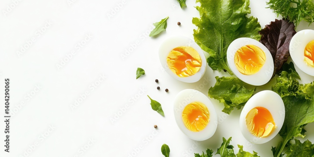 Boiled eggs and greens isolated with white background Boiled eggs and greens isolated with white background