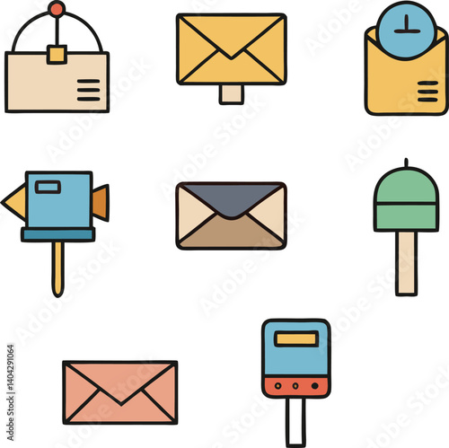 A collection of illustrated email icons: A captivating collection of illustrated email icons, showcasing various delivery methods. The icons are designed in a modern, colorful style.