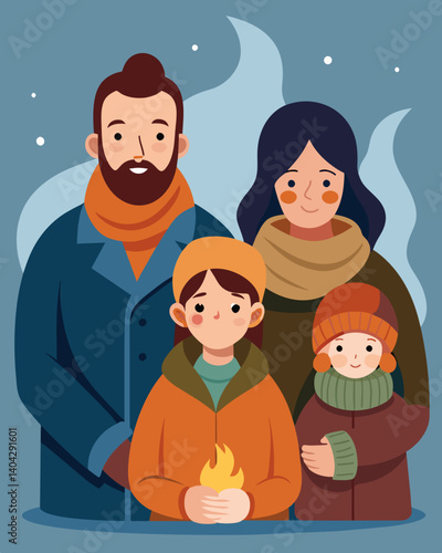 A family going without heat during the winter unable to pay their heating bill after being hit by a wave of layoffs.. Vector illustration