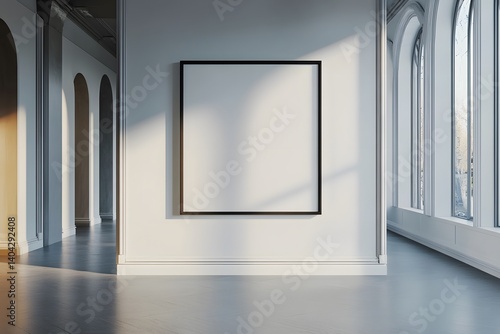 Wallpaper Mural Minimalist bedroom interior with large blank poster on white wall. 3D Rendering,
 Torontodigital.ca