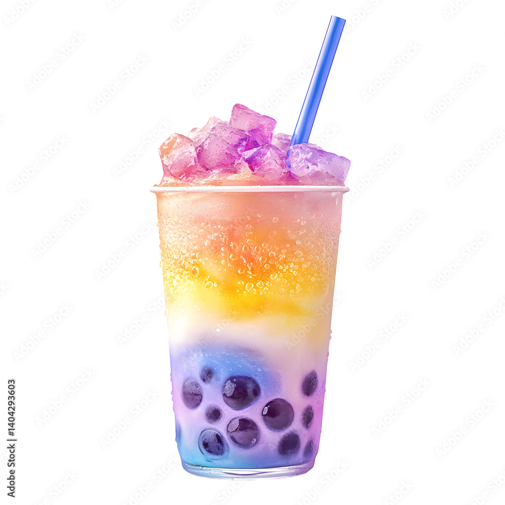 Iced bubble tea with straw, soft pastel tones, HDR, isolated on white background Iced bubble tea with straw, soft pastel tones, HDR, isolated on white background