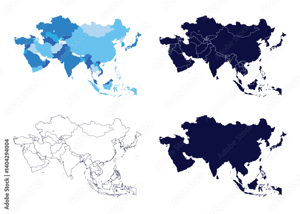 Obraz premium Asia Continent Map Set Vector Pack